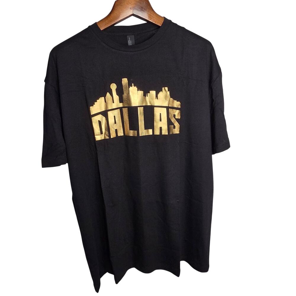Dallas Texas Skyline Graphic T Shirt 2XL Black Gold Metallic Foil AF Apparels